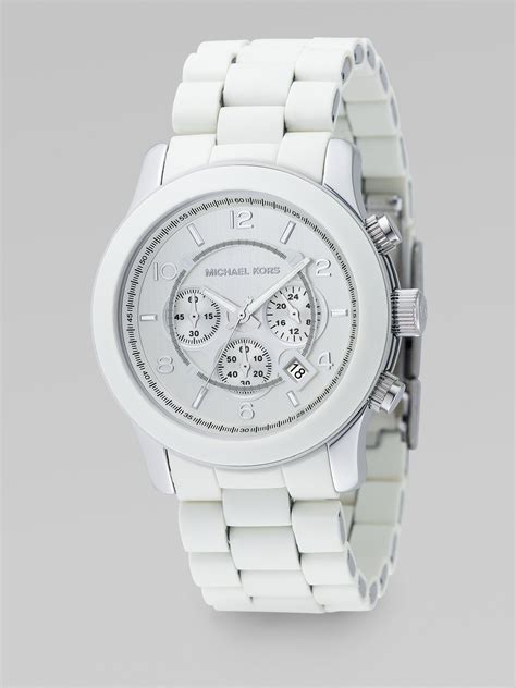 michael kors watches white pu runway|Michael Kors runway chronograph watch.